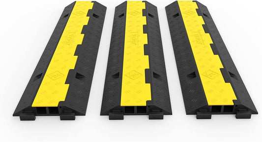 Happybuy 3 Pack of 2 Channel 11000lbs per Axle Capacity Protective Wire Cord Ramp Driveway Rubber Traffic Speed Bumps Cable Protector