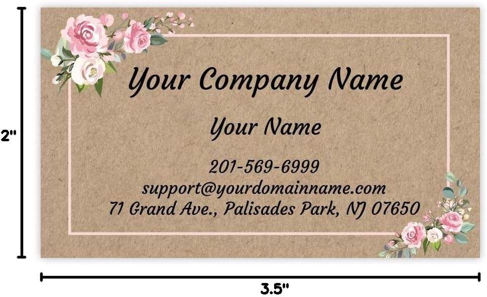 Custom Premium Business Cards 100 pcs Full color - Printed on 16pt(350gsm) or14pt (308gsm) Classic matte paper, Made in The USA (Kraft-Floral)