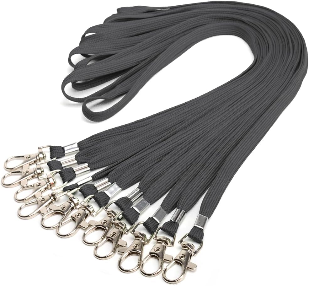 Lanyards 10 Pcs Bulk Lanyard for Id Badges Flat Lanyard with Badge Clip Swivel Hook (10, Black)