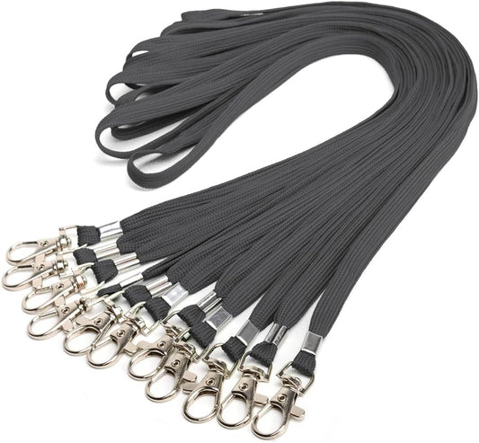 Lanyards 10 Pcs Bulk Lanyard for Id Badges Flat Lanyard with Badge Clip Swivel Hook (10, Black)
