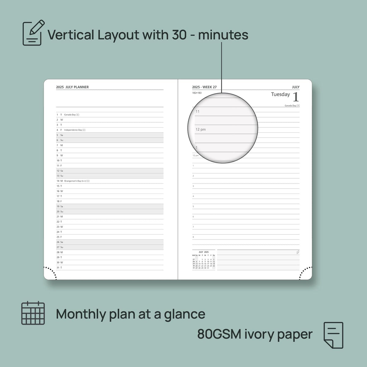 POPRUN 2025-2026 Daily Planner One Page Per Day (Medium - 5.75'' x 8.5'') - Academic Calendar (July 2025 - June 2026), 2025 Day Appointment Book with Monthly Tabs, Hardcover - Black