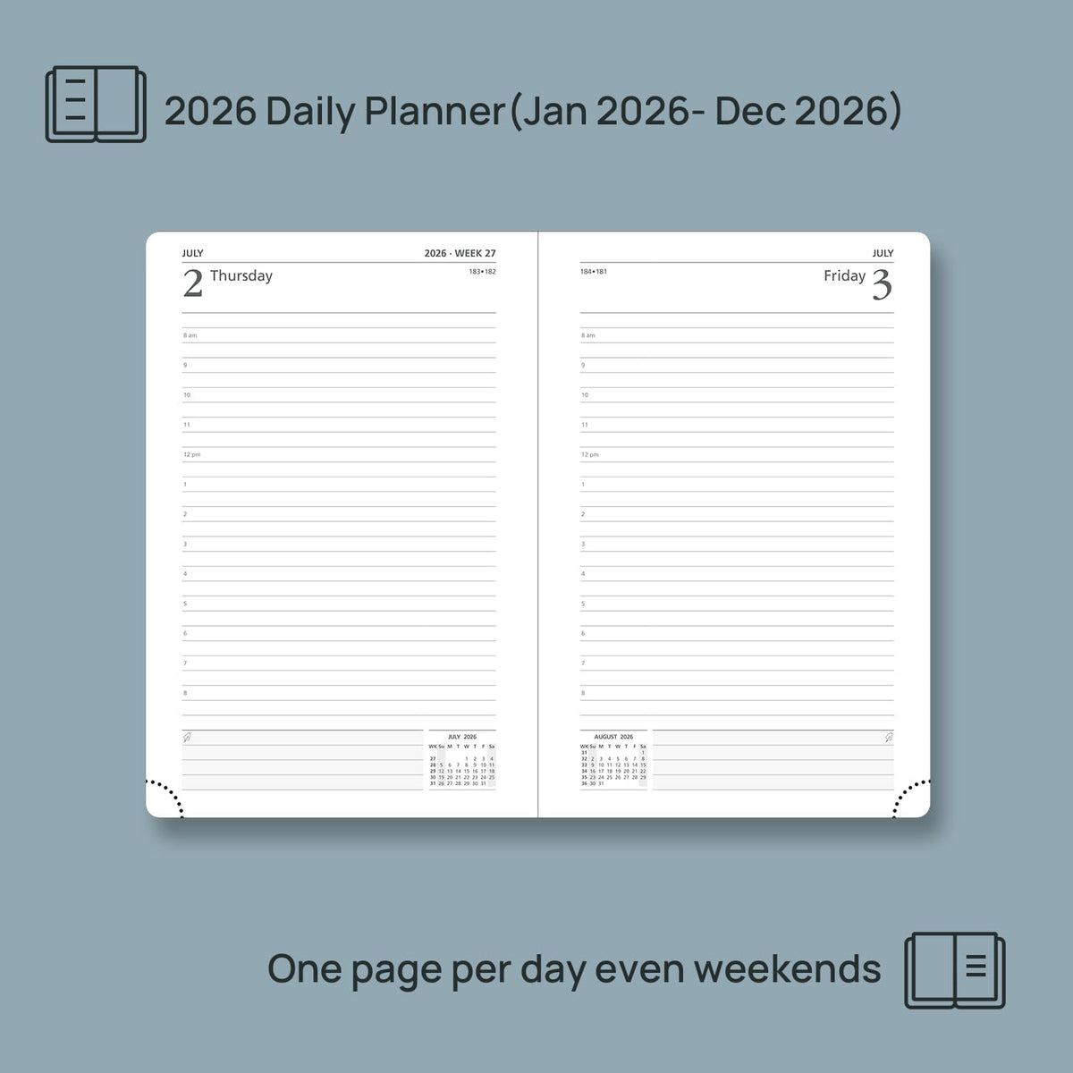 POPRUN 2026 Daily Planner One Page Per Day A5 Size Calendar (5.75" x 8.5") - 12 Months Hourly Appointment Book with Hardcover, Pocket, Pen Holder - Violet