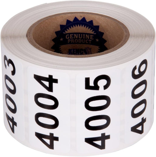 Consecutively Numbered Labels Self Adhesive Durable Vinyl- Measure: 2" X 1" by Kenco (ROLL 4001-4500)