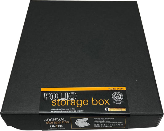 Lineco Folio Storage Box. Archival Clamshell with Metal Edge Boxboard, 11 x 14 x 1.75 Inches, Longevity Organize and Store Photos Documents Craft Cards Magazine Prints Wedding Dresses DIY, Black