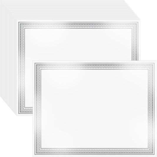 25 Count Certificate Paper 8.5 x 11 for Printing,Blank Silver Foil Border,Award Certificate Paper for Business,Graduation Diploma,School and Achievement (White)