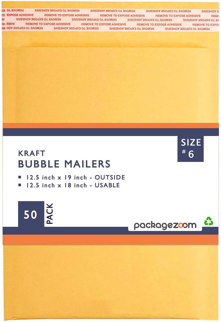 PackageZoom #6 12.5 x 19 Padded Envelopes Kraft Bubble Mailer Shipping Envelopes 50 Pack
