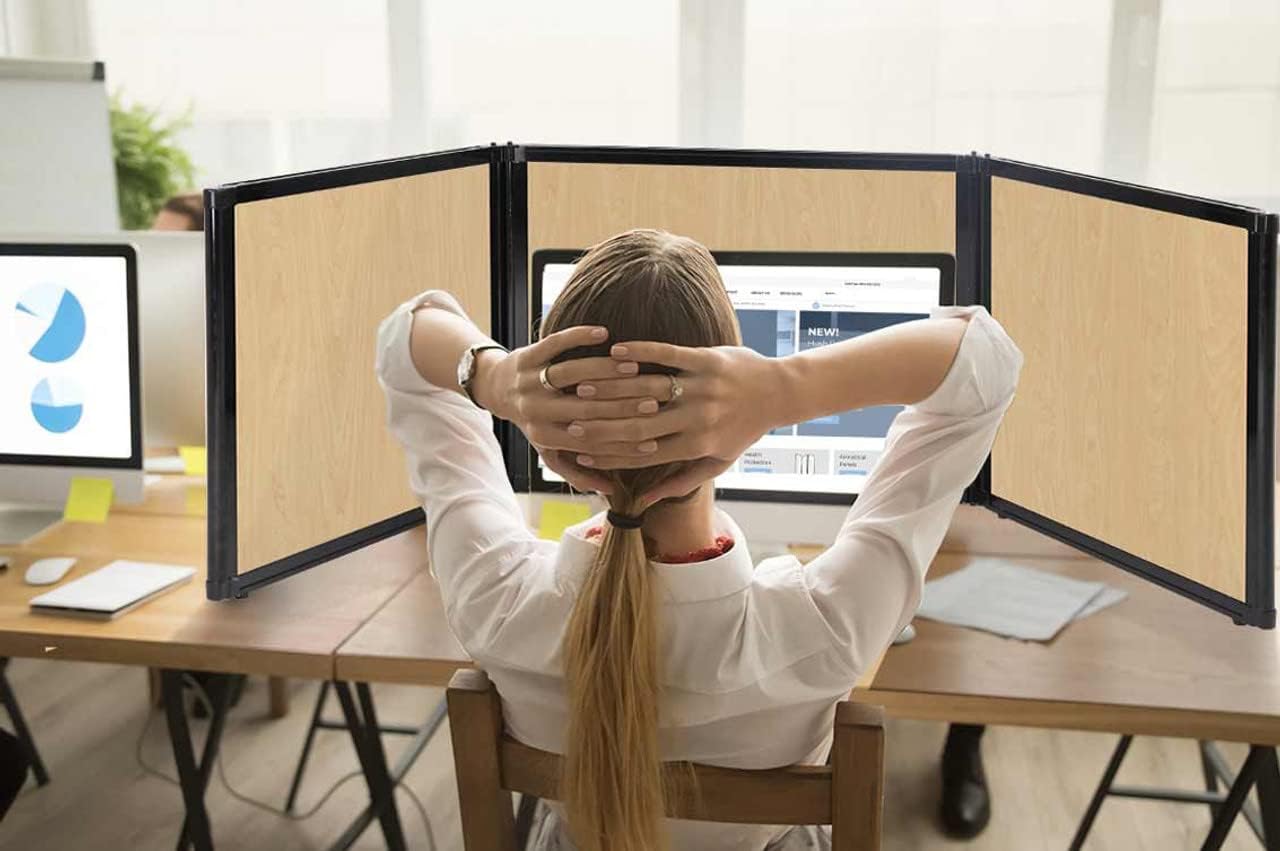 Versare Folding Tabletop Display | 3-Panel Partition | Lightweight Portable Workspace Divider | Mocha 99" x 36"
