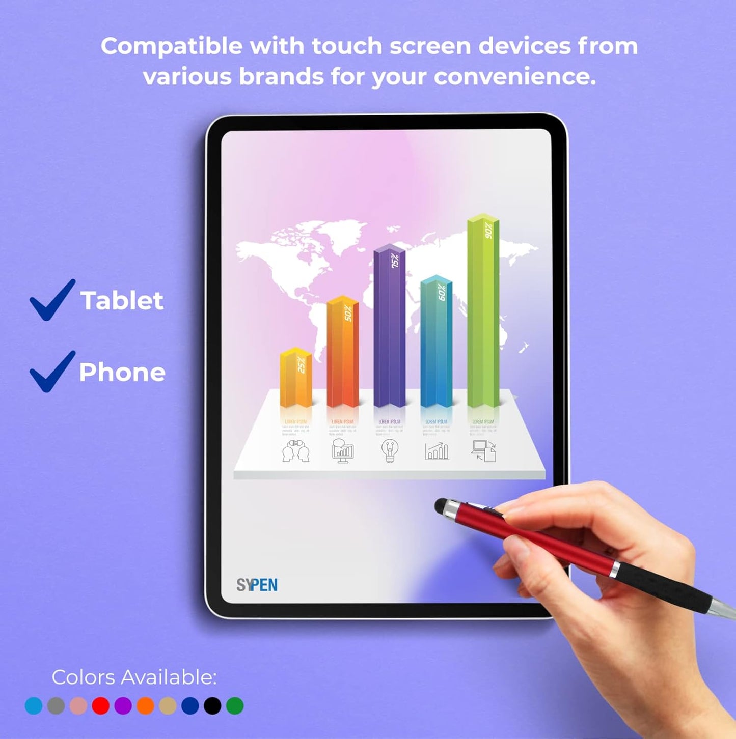 Stylus Pens -2 in1 Capactive Touch Screen with Ballpoint Writing Pen Sensitive Stylus Tip For Your iPad iPhone Samsung Galaxy & All Smart Devices -Metallic Barrel - Assorted Colors Comfy Grips,12 Pack