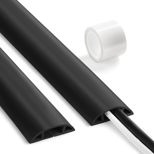 Floor Cable Cover 3ft Black, LZEOY Cord Covers for Wires on Floor, Cord Hider Floor Cable Management, Extension Cord Floor Cover Low Profile, Floor Cord Cover for Office/Carpet/Floor