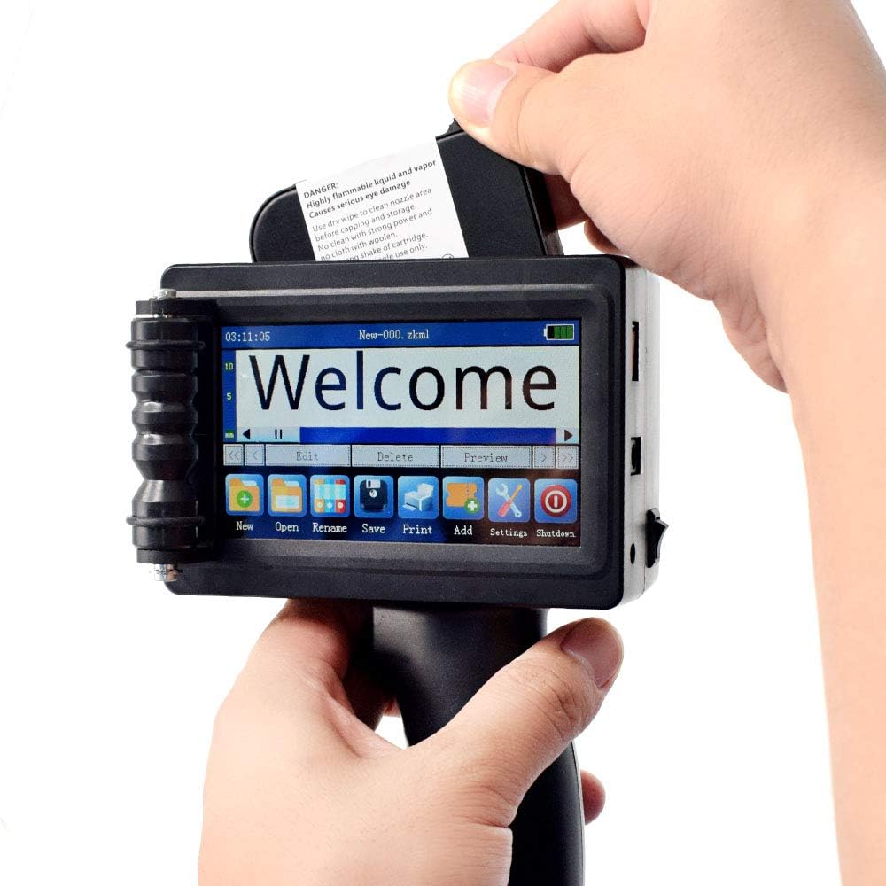 TOAUTO Handheld Portable Inkjet Printer Intelligent Mobile Printer with 5.6 Inch Touchscreen and Build-in Rechargeable Battery Easy Operate for Labeling and Coding Printing (Ink Cartridge(Black)