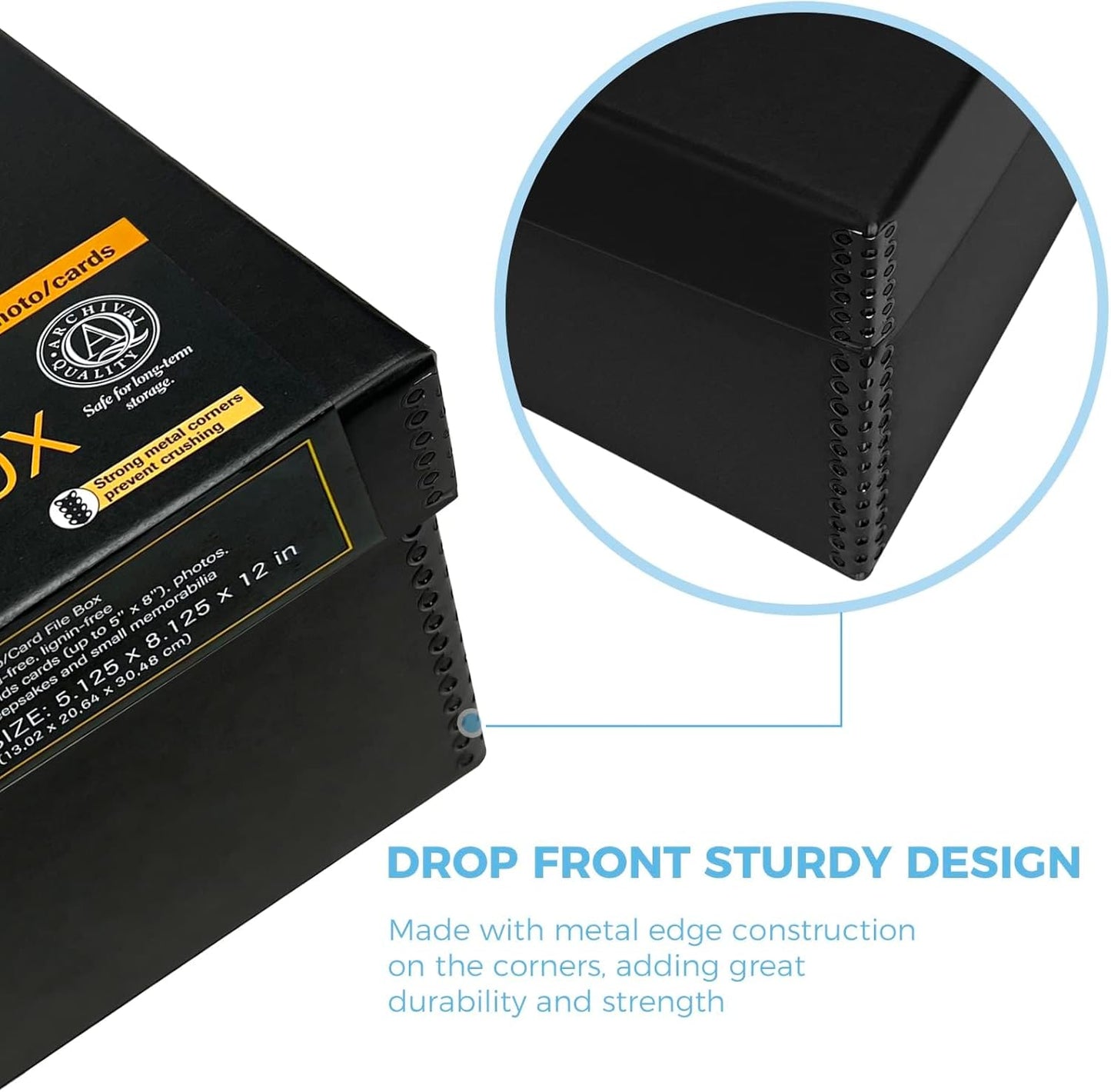 Lineco, Photo Card Box, Museum-Quality Archival Storage, Acid-Free with Removable Lid, Bulk Storage for Negatives, Prints, Films, Photos, Snapshot, 5x8x12 Inches, Black, 2 Pack