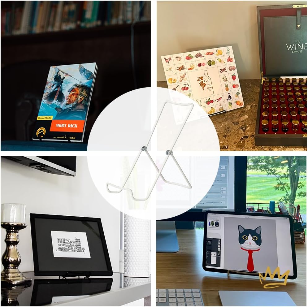 KINGDOM SOLUTIONS MADE IN USA 4-Pack Sturdy & Durable Adjustable White Metal Easels to Display Books, Frames, Comics, Plates & More - Unique on the Market