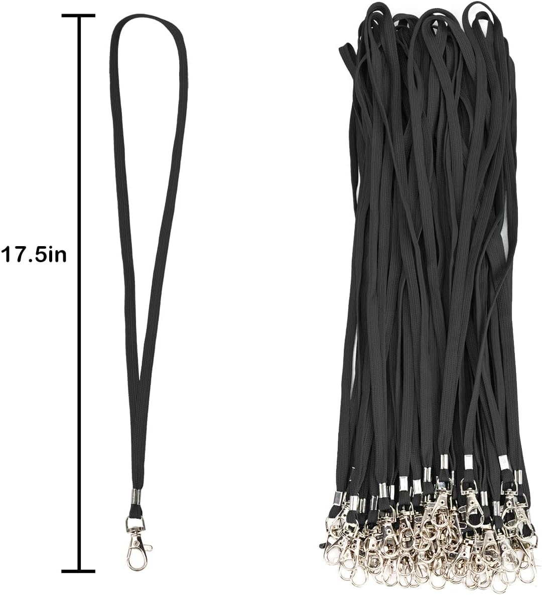 Lanyards 10 Pcs Bulk Lanyard for Id Badges Flat Lanyard with Badge Clip Swivel Hook (10, Black)