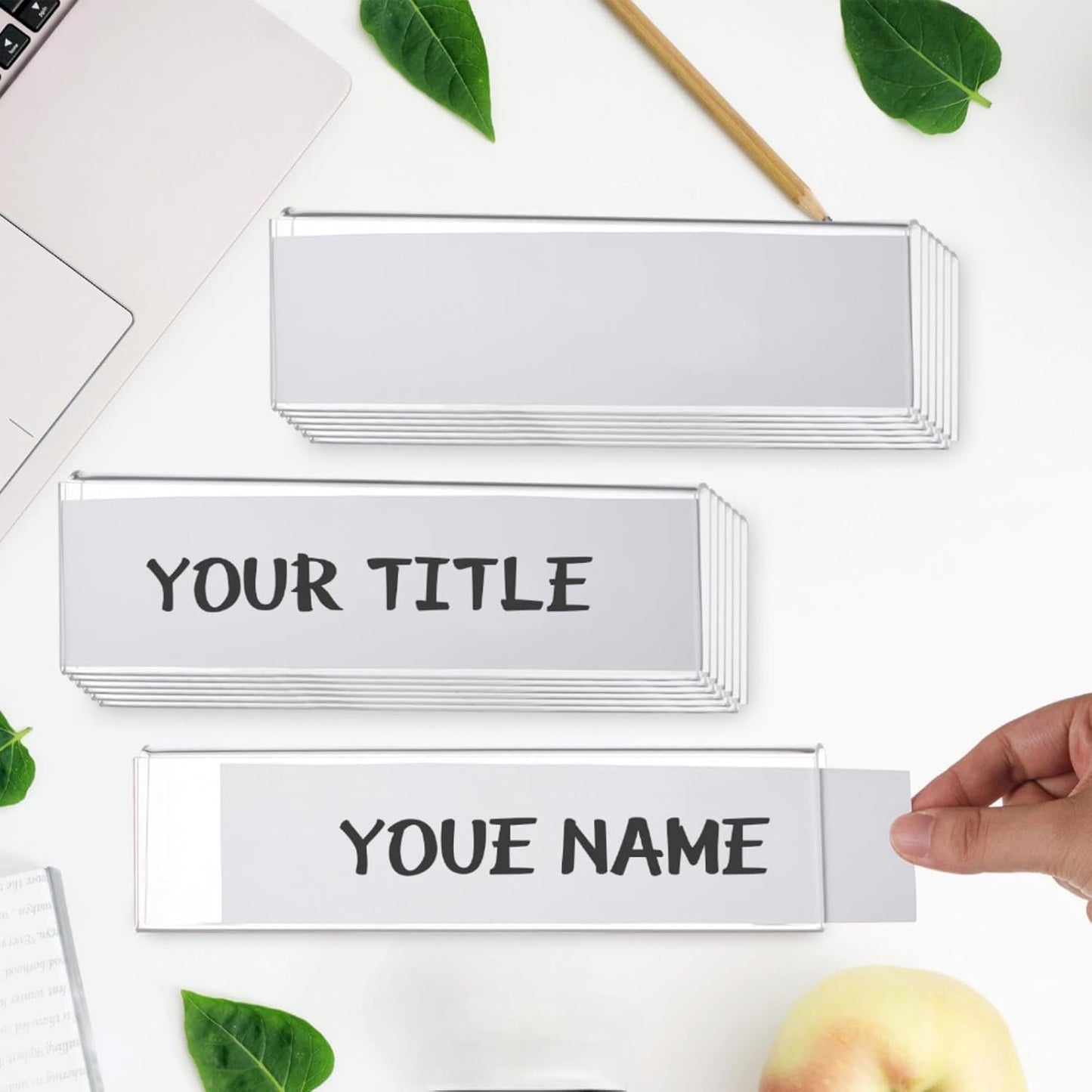 25 Pack Plastic Cubicle Name Plate Holder 8.5" Wide x 2" High Glass Wall Name Plate Holder Clear Acrylic Sign Display Stand for Home Office Business (Suitable for 1/4" Cubicle Wall)