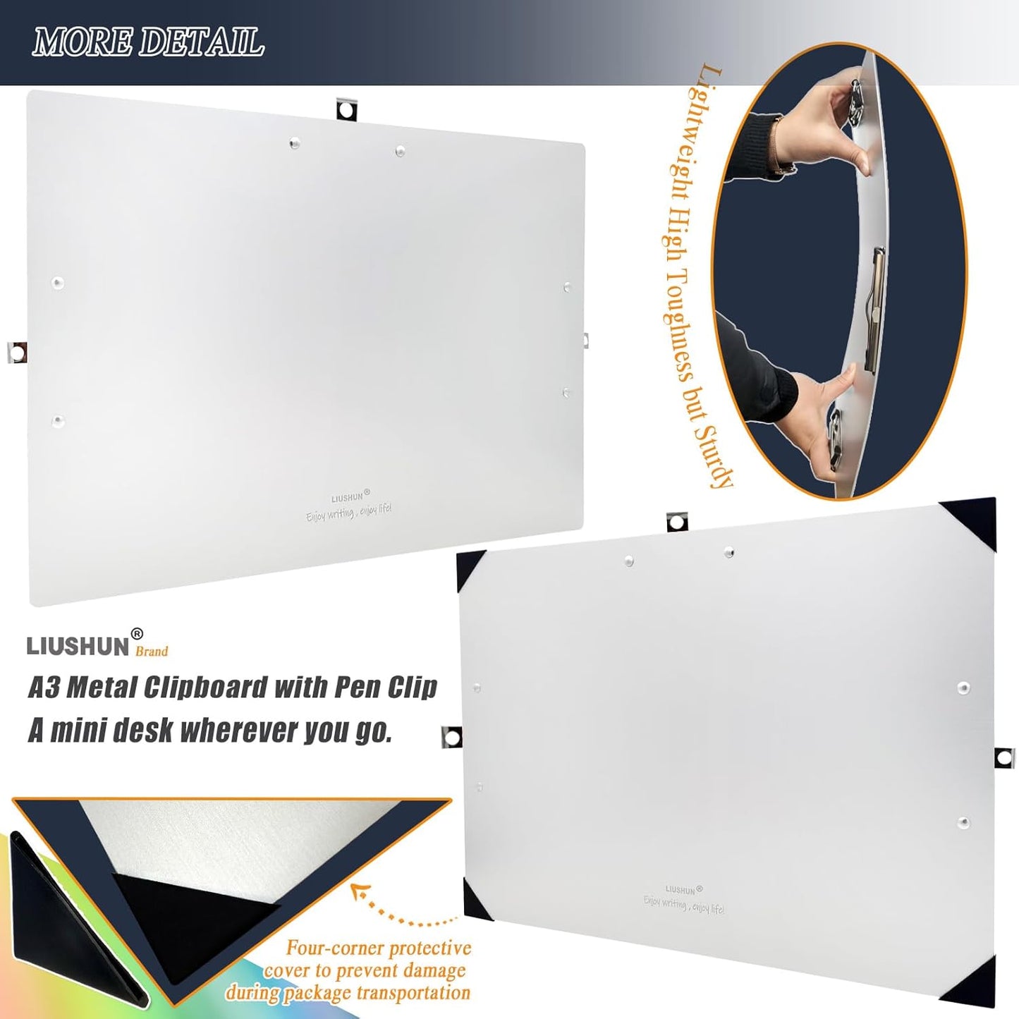 Three Clip Aluminum 11x17 Clipboard Metal Stainless Hangable Clipboards Art Pen Holder Extra Large Clip Board for Business Medical Professionals Workshop (Silver, A3-3Clip)