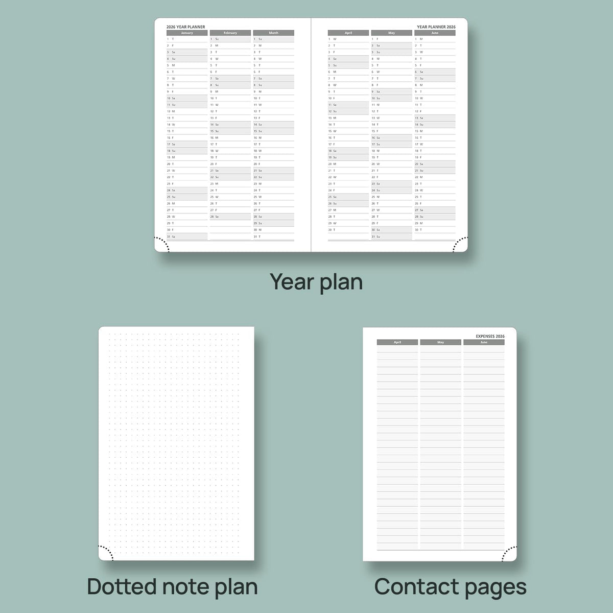 POPRUN 2025-2026 Daily Planner One Page Per Day (Medium - 5.75'' x 8.5'') - Academic Calendar (July 2025 - June 2026), 2025 Day Appointment Book with Monthly Tabs, Hardcover - Midnight Green