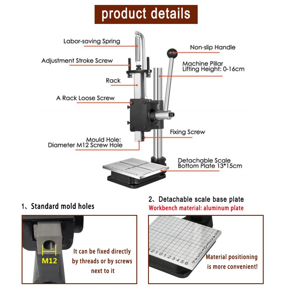 Leather Hole Puncher Hand Punching Machine Manual Press Puncher Punch Tools for DIY Craft (with Chuck, PP Plate and 20 pcs Tools and Aluminum Plate for Leather DIY Craft)