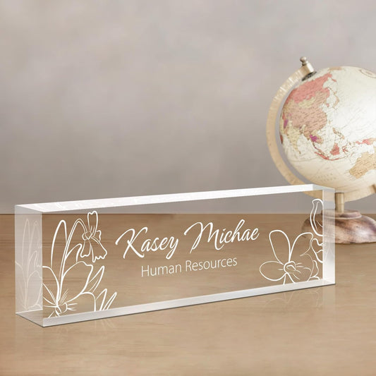 Gowellly Desk Name Plate Personalized - Custom Acrylic Name Plate for Desk - Enterprise Custom Logo/Text nameplates - Employee Appreciation Gifts (engrave-5)