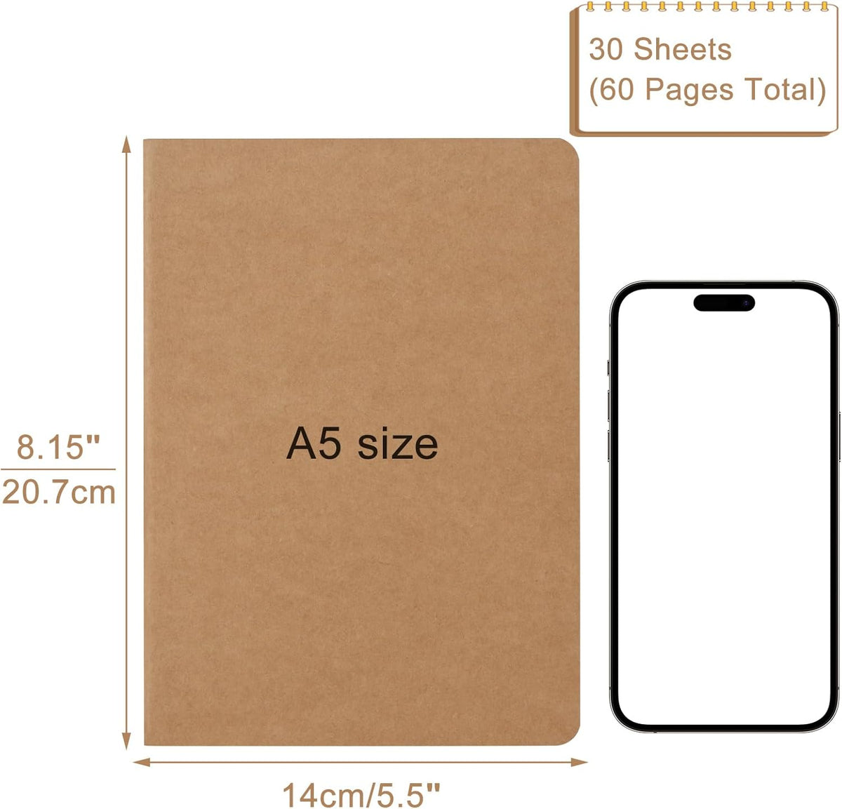 ZCZN 50 Pack A5 Kraft Notebooks Bulk, 8.15x5.5 Inches Graph Paper Journaling Notebooks, Notebooks for Work, Composition Notebooks for School, Journal Notebooks for Office, 60 Pages
