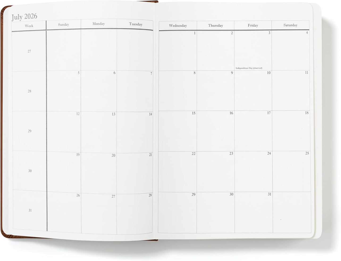 Wykeham's Executive 2026 Daily Journal Planner – US Public Holidays & Format – Customization Available (Personalized Brown, 8.5"×5.5")