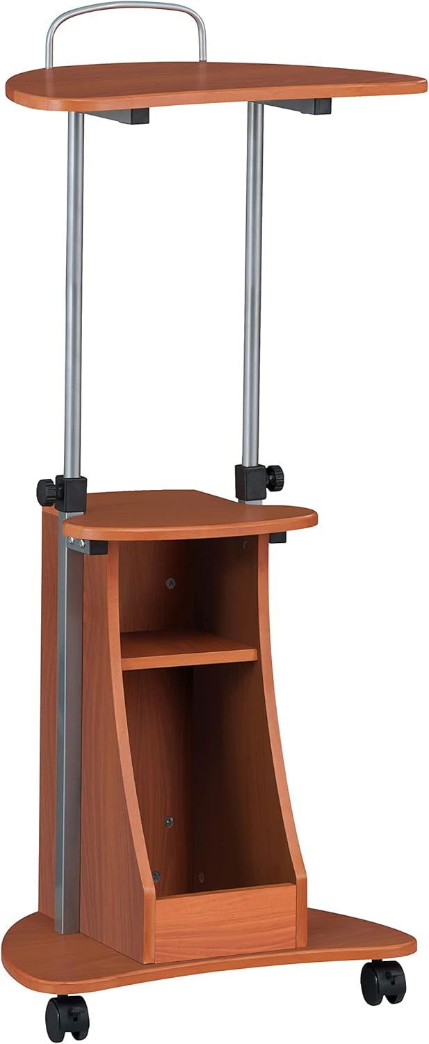 Adjustable Height Laptop Cart With Storage. Color: Woodgrain