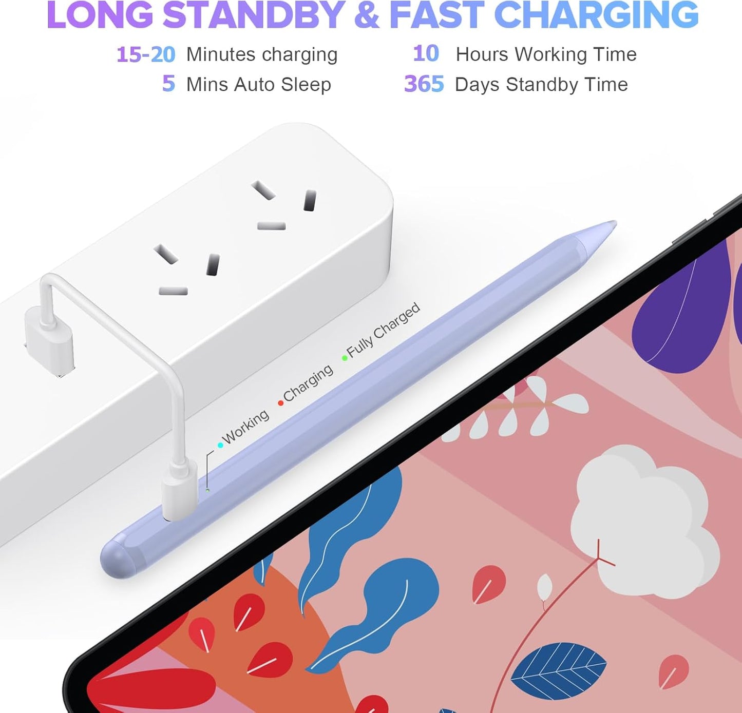 Stylus Pen for iPad 6th-11th Generation-2X Fast Charge Active Pencil Compatible with 2018-2025 Apple iPad Pro 11"/12.9"/M4, iPad Air 3/4/5/M2/M3,iPad mini 5/6 Gen-Purple