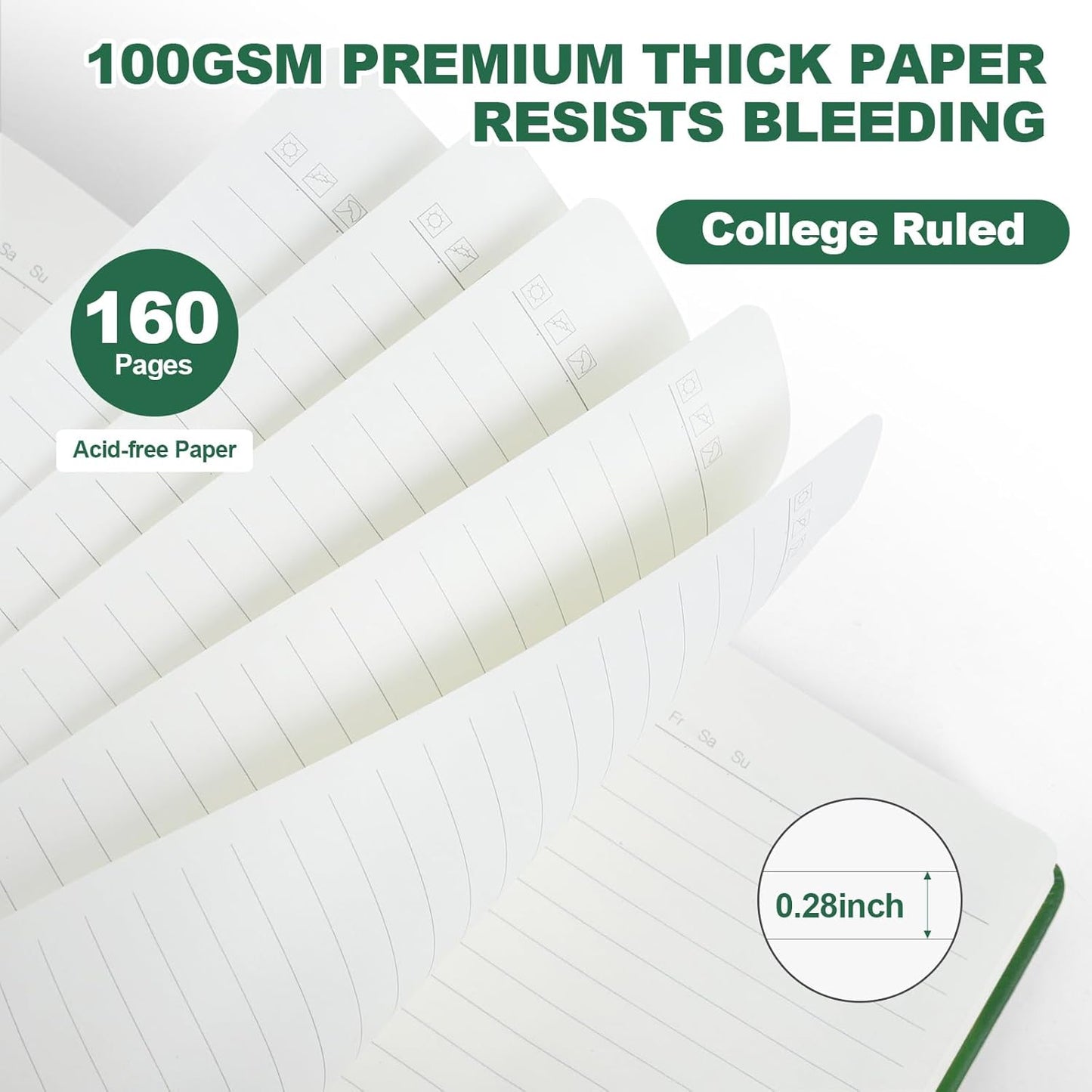 Lined Journal Notebooks, 160 Pages, 5.5x 8.2-Inch Journals for Women Men, Hardcover Notebook with 100 gsm Thick Paper, A5 Size College Ruled Notebook for Writing/Travel/Work (Green, 6 Pack)