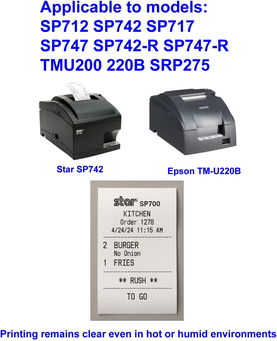 Star SP700 Kitchen Printer Paper (24 Rolls) 3" x 150' 1 Ply Bond (Non -Thermal) Receipt Paper POS Cash Register Paper for TMU200 SRP275 from 3000LABELS DIRECT