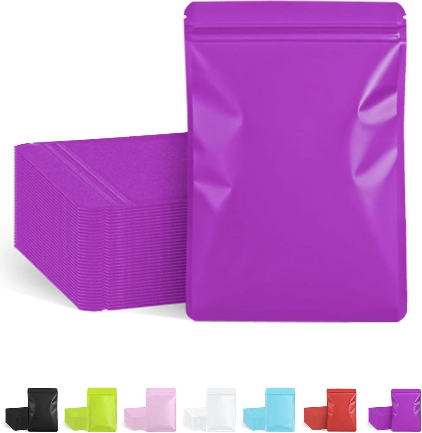 FireKylin 100 Pack Resealable Packaging Bags for Small Business Double-Sided Color Smell Proof Bags for Food Storage Flat Bag (Purple, 7.1" x 10.2")