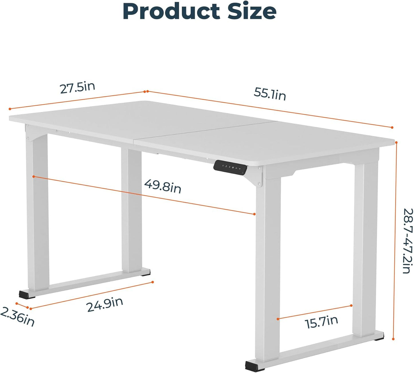 4 Legs Standing Desk, Large 71x31 Inches Electric Adjustable Height Desks with Splice Board, Stand Up Desk Home Office, White