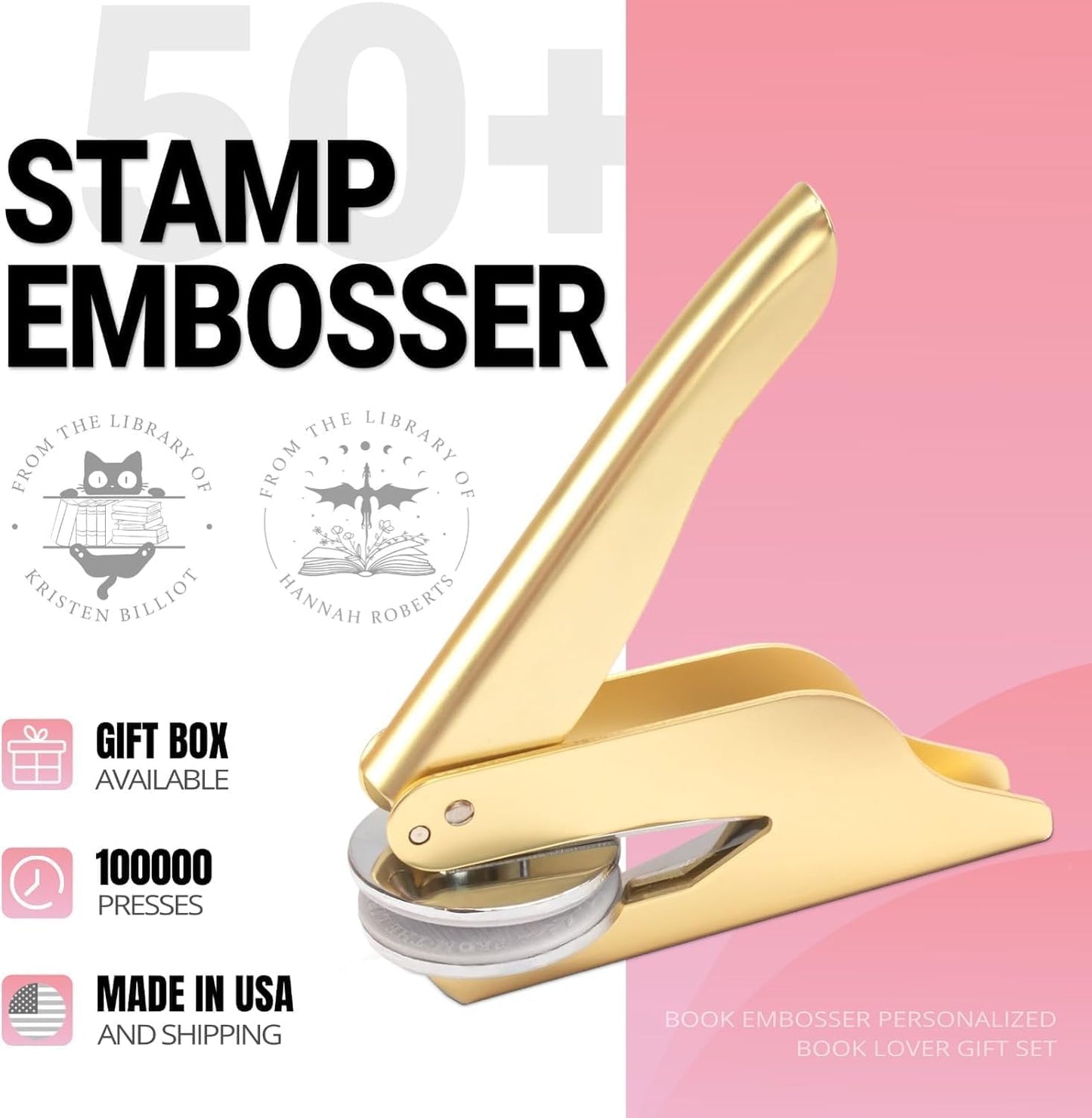Book Embosser Personalized Coffee Collection – 20 Café-Themed Designs, Custom Book Stamp Personalized for Writers and Coffee Lovers