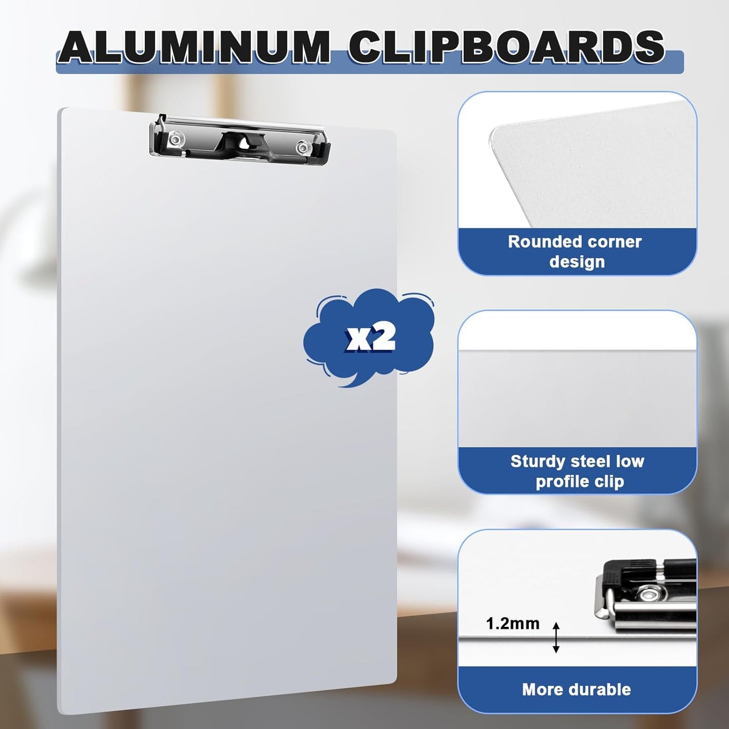 Tenceur 2 Pcs Aluminum Legal Size Clipboard 8.5x14 Inch Metal Clipboard with Metal Clip Heavy Duty High Capacity Durable Suitable for Legal Lawyers and Business School Office Supply