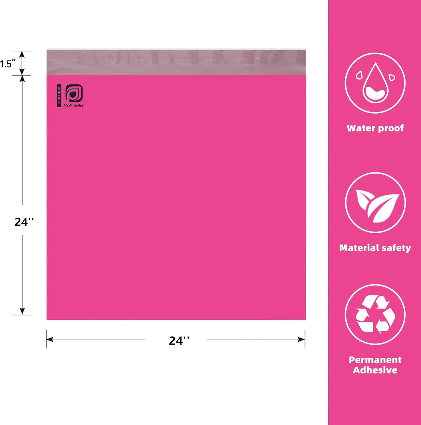 POLYSELLS 200 pcs 24x24 Inches Pink Poly Mailers Shipping Envelopes, Strong Adhesive Sealing, Waterproof, and Tear-resistant Postal Mailing Bags for Clothing, Books, and Accessories