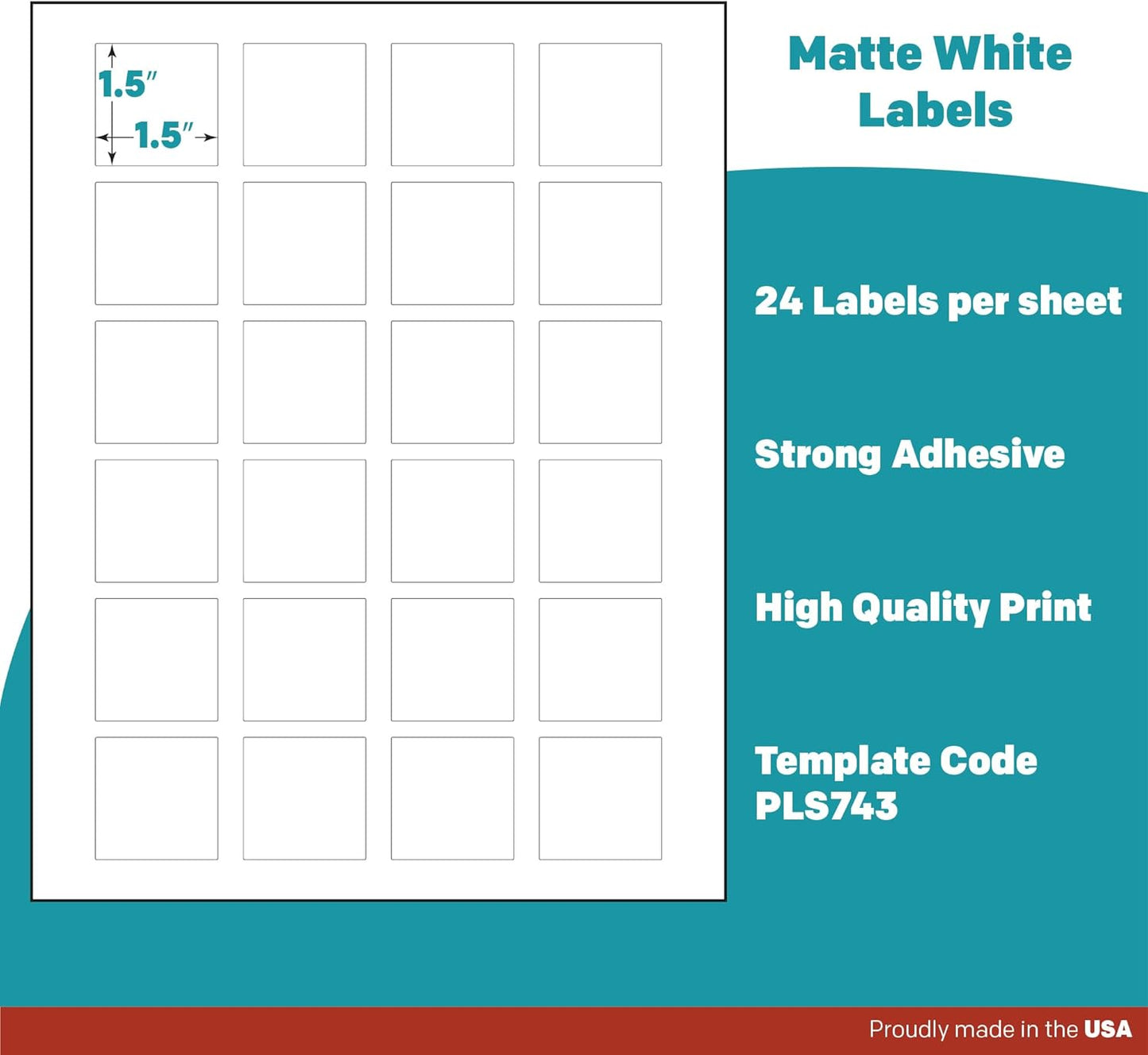 Premium Label Supply White Sticker Square Labels – 1.5" x 1.5" – Laser/Inkjet Compatible – (24 per Sheet), 1000 Sheets – 24,000 Total Adhesive Labels