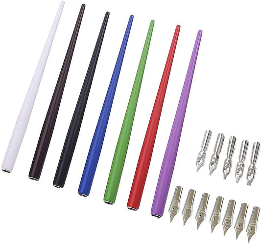 Professional Manga Gothic Pen Dip Pen Calligraphy Drawing Pen Kit, 7 Pen Holders Handles, 12 Nibs (7 Fountain Pen Nib, 5 Flat Nib) - 7 Pcs A