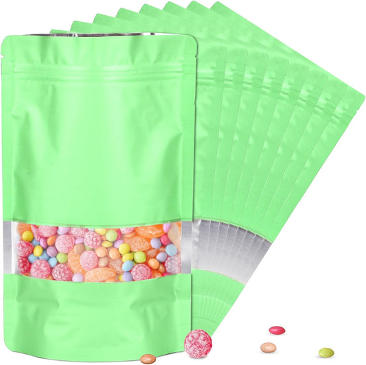 6.3"x9.5" 120pcs Mylar Bags for Food Storage,Smell Proof Bag with Matte Window Resealable Food Storage Bags for Small Business, Stand-up Foil Pouch Packaging Freeze Dried Candy Bag(Light Green)