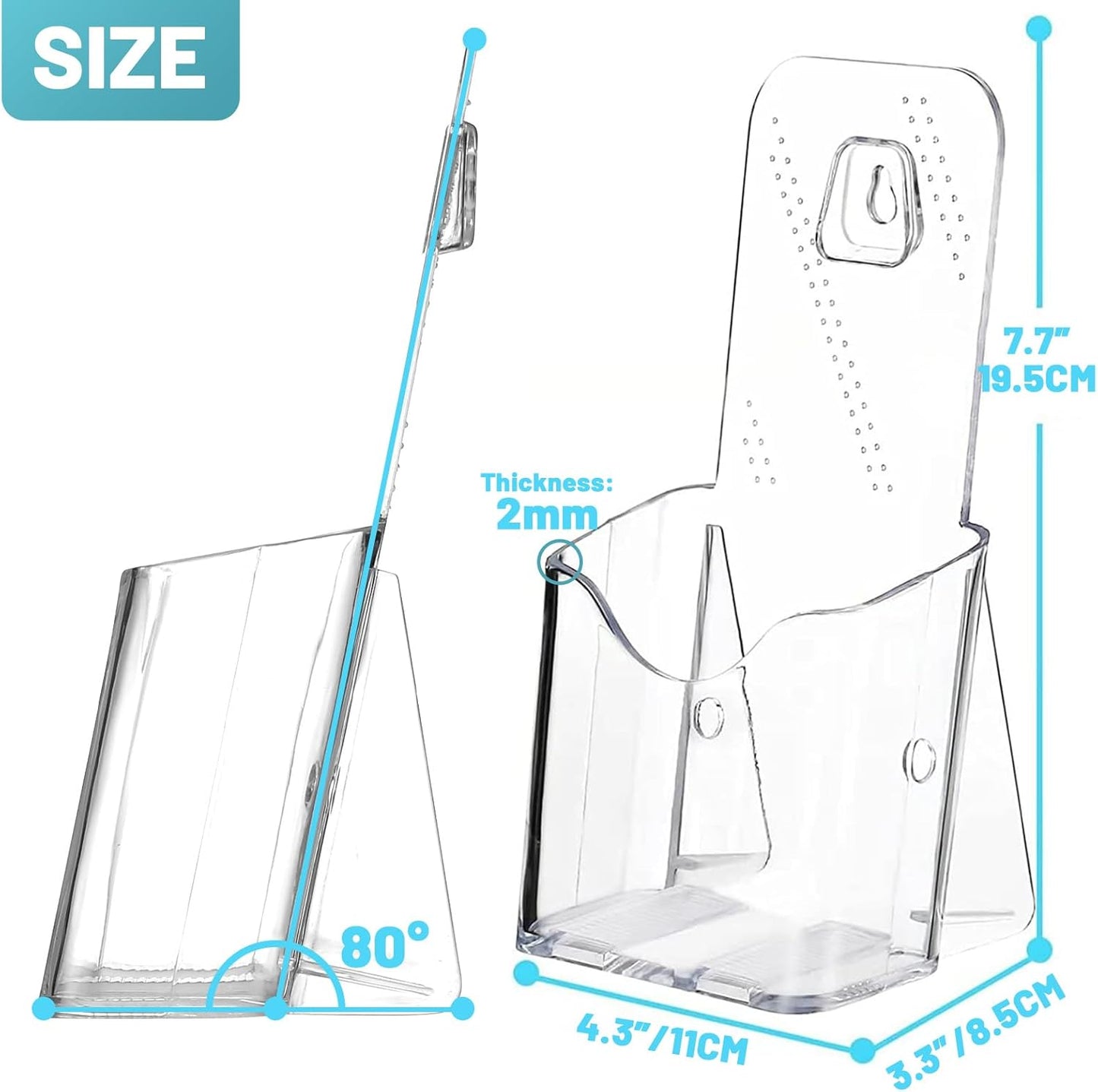 Brochure Holder Stand, 12 Pack 4 inches Acrylic Pamphlet Display Stand Wall Mount/Countertop, Clear Plastic Trifold Rack Card Holder for Organizer Flyer, Leaflets, Document, Literature