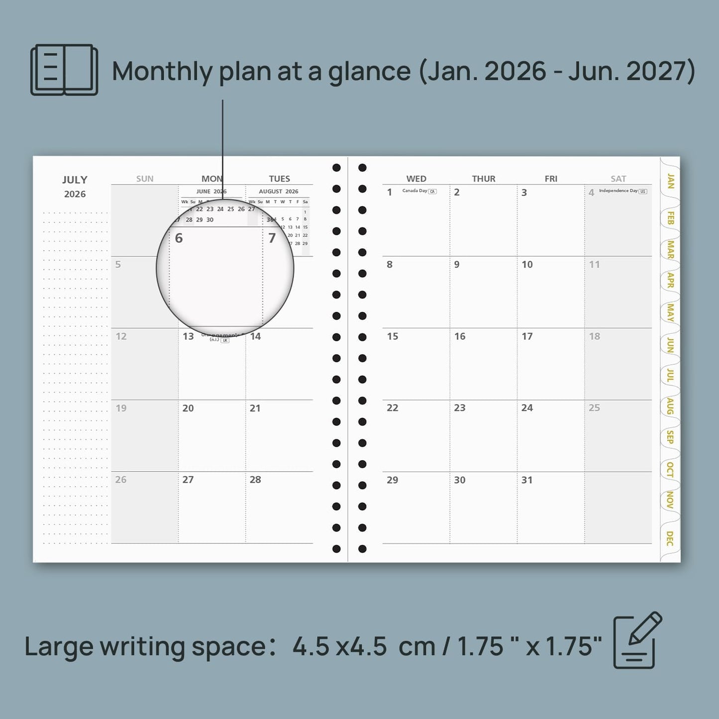 POPRUN Monthly Planner 2026-2027 Spiral Hardcover (8'' x 10''), 18 Months Calendar (Jan.2026-Jun.2027) - 2 Pages per Month with Dotted Note Pages, Sunday Start, Laminated Tab - Black