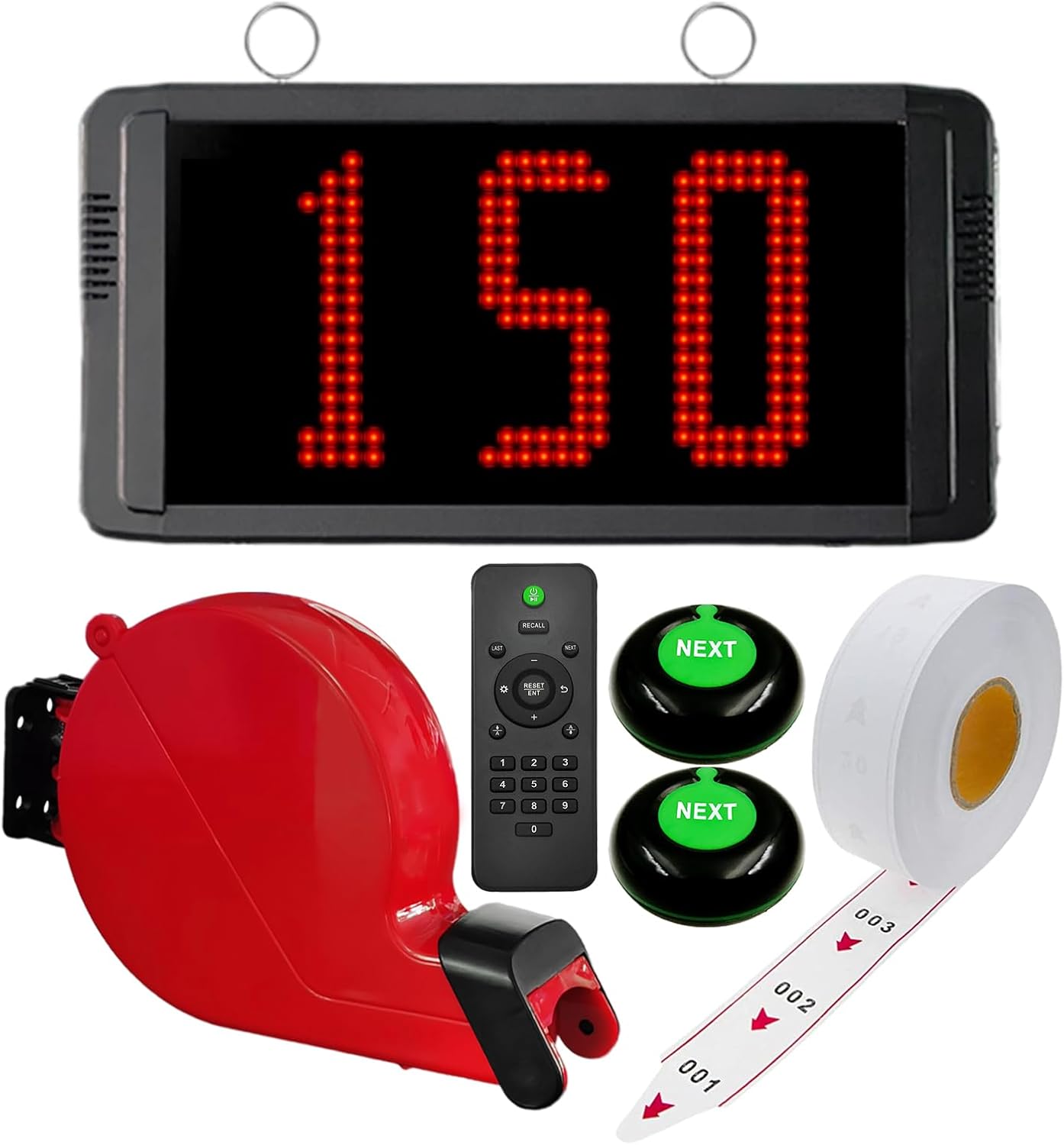 Take a Number System Wireless Queue Calling System 1 Metal Number Display 2 NEXT Call Buttons 1 Red Ticket Dispenser with 3-Digit Ticket Roll 000-999 for Restaurant Cafe Clinic Bank