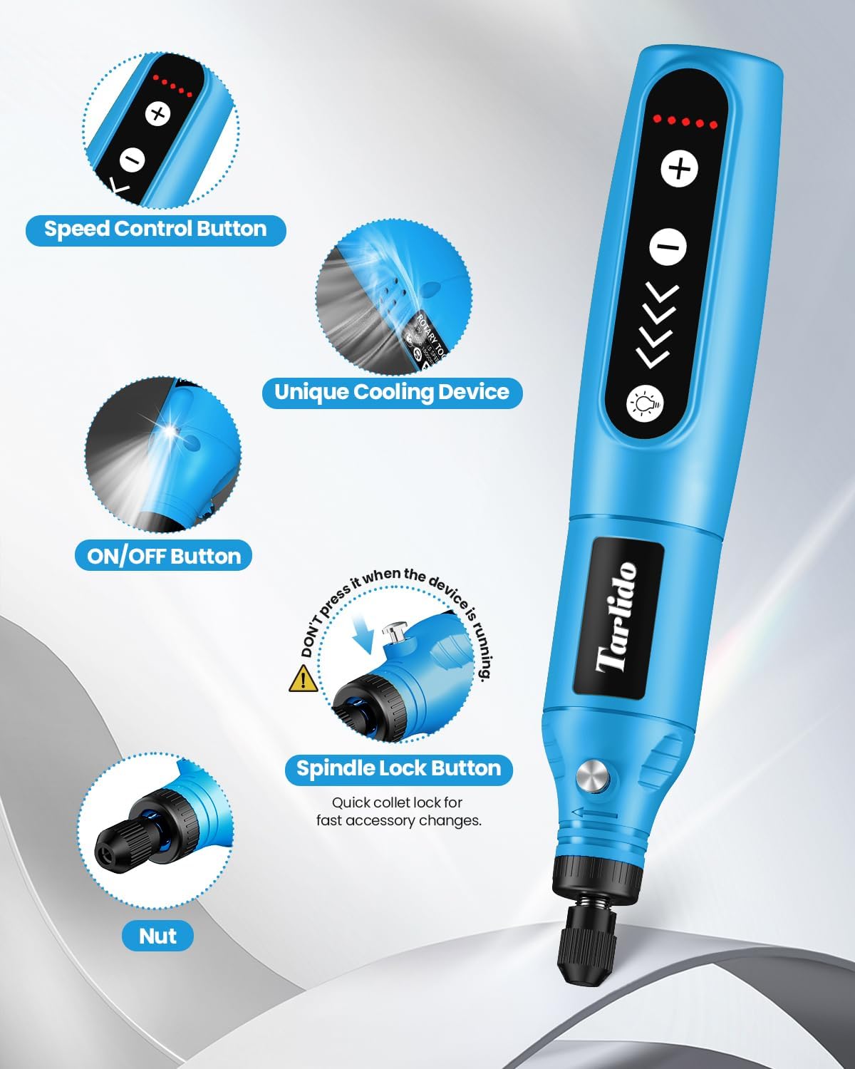 Cordless Rotary Tool Kit, 3.7V 2.0Ah Rechargeable Battery, 18000RPM 5-Speed Multi Power Carving Tools, 31Pcs Accessories, Engraving, Sanding, Grinding, Polishing, Carving, Etching, DIY-Blue ﻿