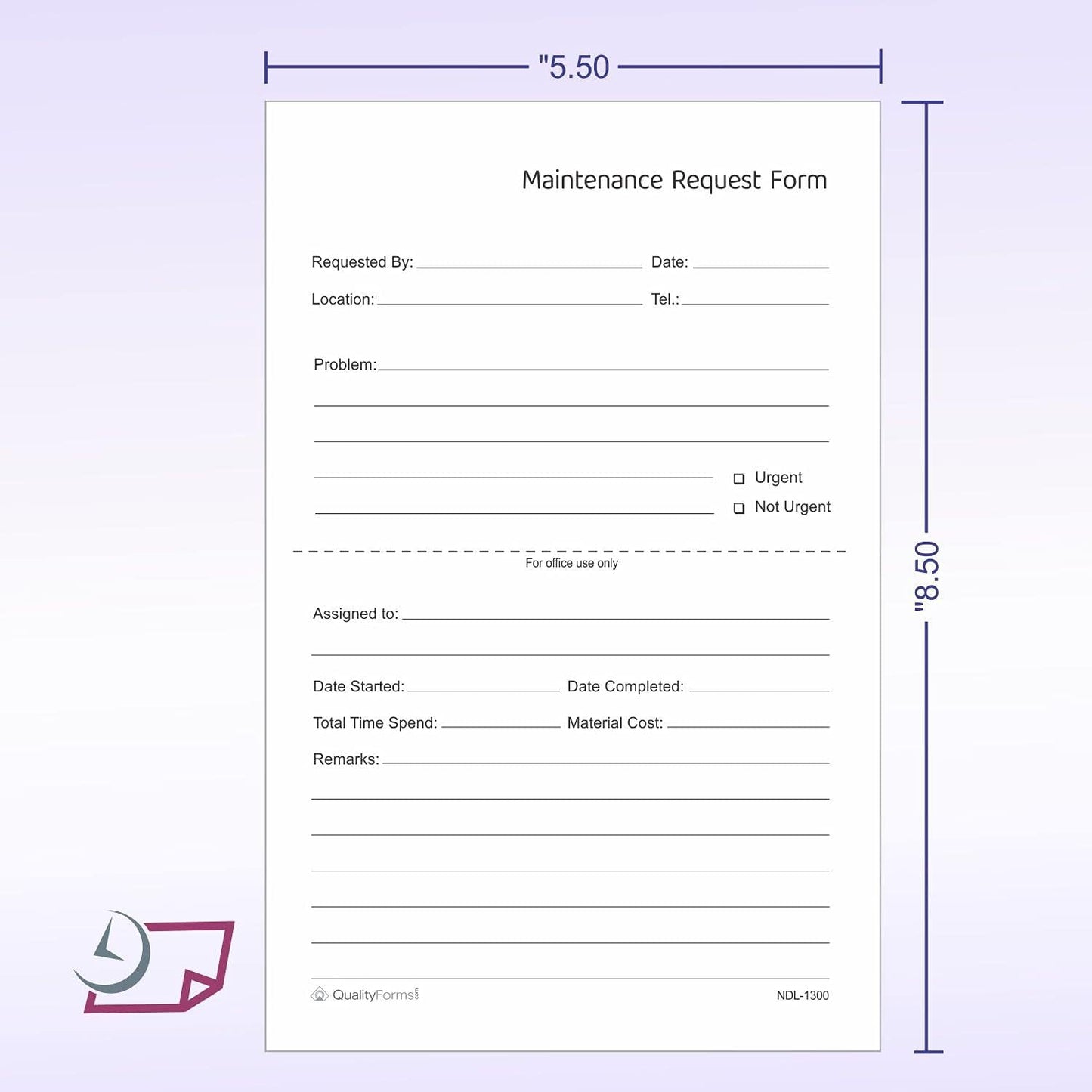 NextDayLabels - Maintenance Request Forms, 2 Part NCR Carbonless, 5-1/2" x 8-1/2" - 100 Sets - Made in The USA