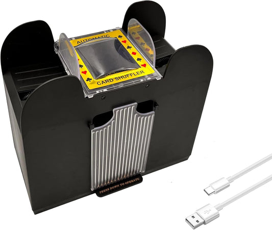 6 Decks Automatic Card Shuffler Electric Heavy Duty-USB-C/Battery Powered, Fast & Quiet Shuffler for Poker, Casino Games (Supports All Standard Cards)