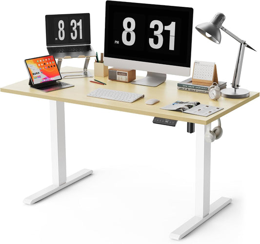 55x28 Inches Whole Piece Electric Standing Desk, Seamless One Piece Height Adjustable Sit to Stand up Desk for Home Office, Ergonomic Computer Workstation, Oak