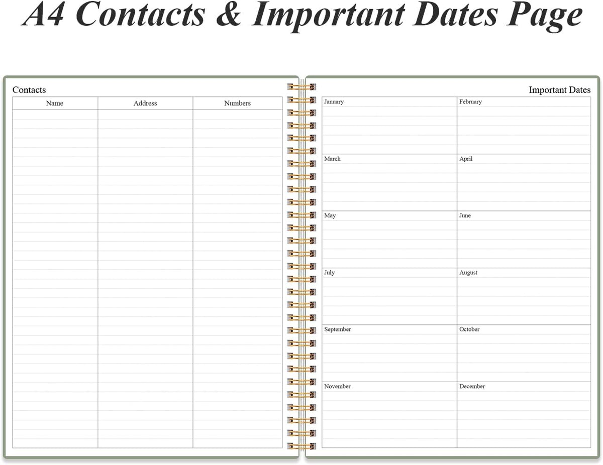 Daily Planner Undated - A4 To Do List Notebook Hourly Schedules, Spiral Appointment Planner for Women and Men,PVC Hardcover, Inner Pocket, Elastic Closure, 8.5" x 11", Green
