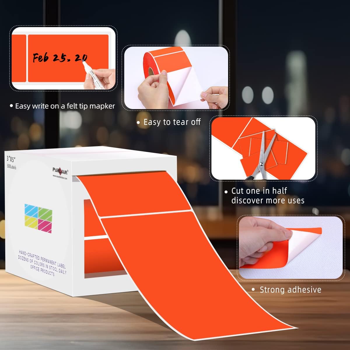 PARLAIM 5" x 3" Rectangle Color Coding Labels,500 per Inventory Labels Color Code Stickers Dispenser Box,Fluorescent Red Sticker Labels for Inventory,Family School Storage Bins Label