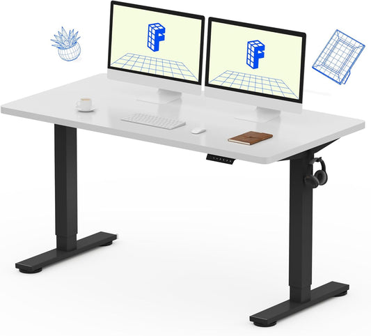 FLEXISPOT EN1 Whole-Piece Standing Desk, 55 x 28 Inches Electric Stand Up Desk for Workstation and Home Office (Black Frame + 55" White Top, 2 Packages)