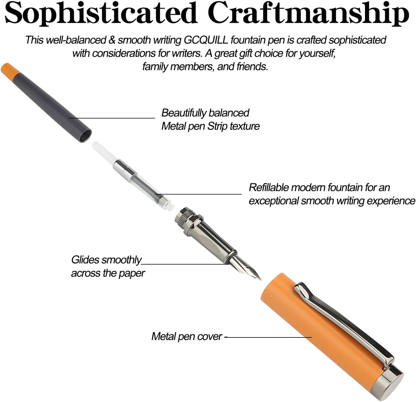 GC QUILL Fountain Pen Set – Fine Nib with 12 Ink Cartridges and Ink Refill Converter, Pen Gift Set for Writing Journaling Calligraphy– MU-12