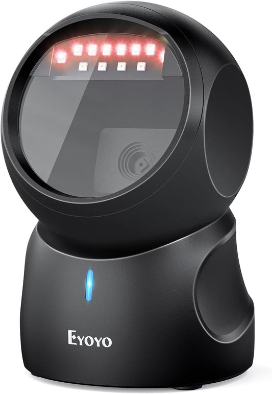 Eyoyo Barcode Scanner, QR 2D Hands-Free Omnidirectional Automatic Sensing Scanning USB Desktop Barcode Scanner, Wired Bar Code Reader Screen Scanning for POS PC Supermarket Library Retail Bookstore