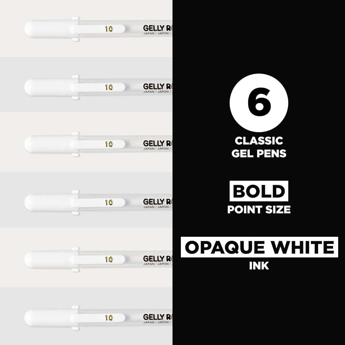 SAKURA Gelly Roll Gel Pens - Bold Tip Ink Pens for Journaling, Art, or Drawing - Classic White Ink - All are Tip Size Bold 10-6 Pack