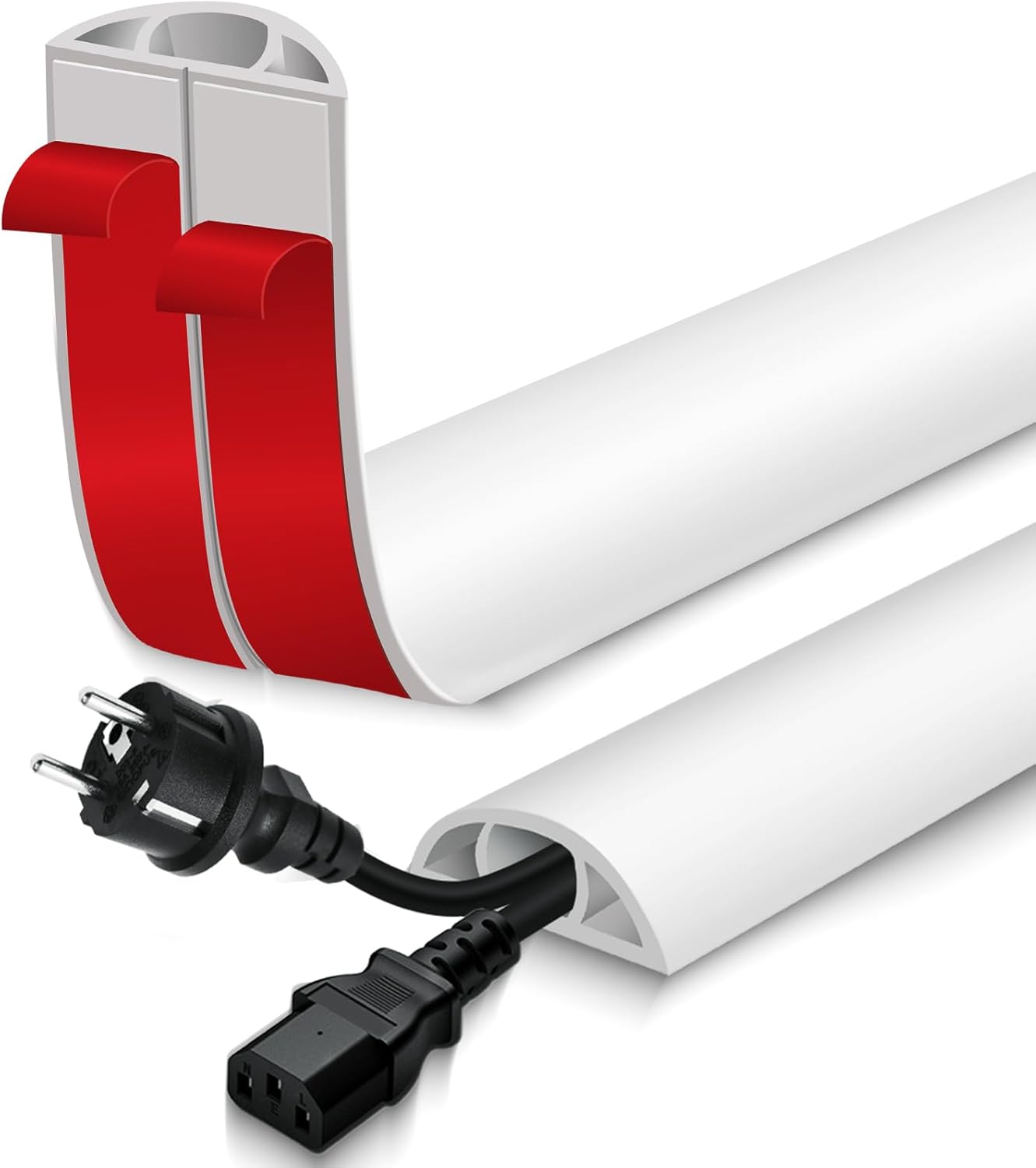 Floor Cord Cover for Wires on Floor Self Adhesive Cord Hider Floor Cable Management Wire Covers for Cords Protector Prevent Cable Trips Cord Cavity W 0.59" x H 0.31", White, 3.3Ft